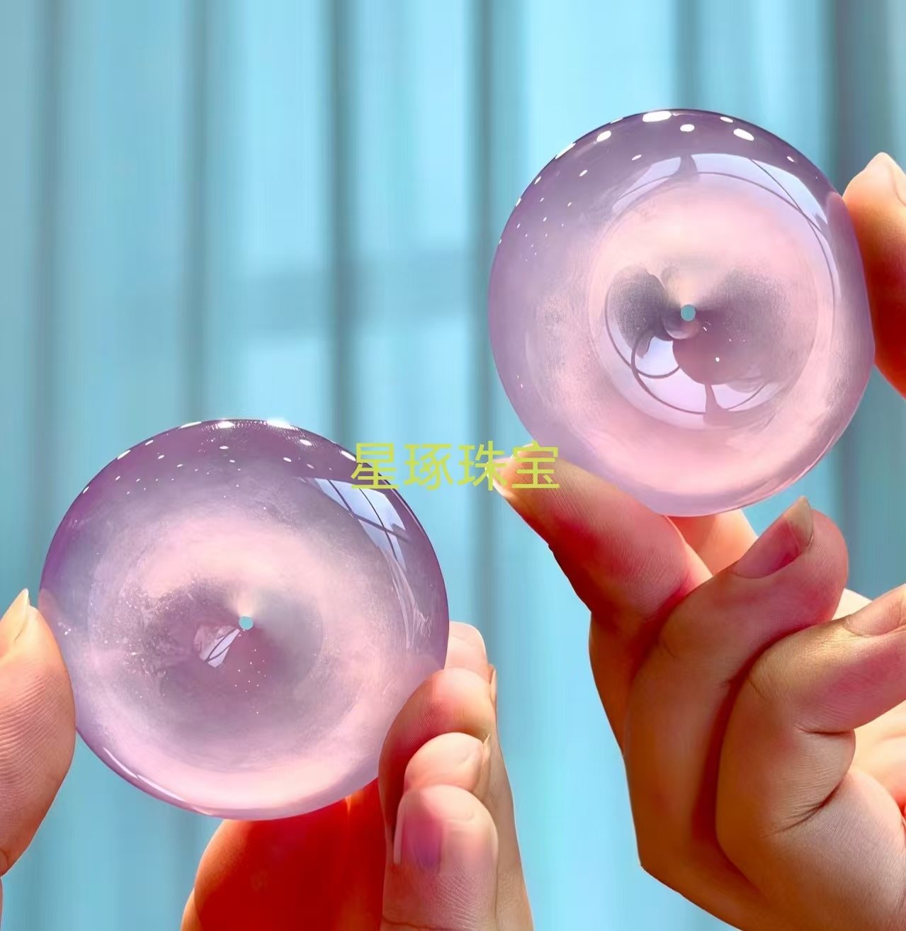 冰种粉紫平安扣一对（48.3） 角度1